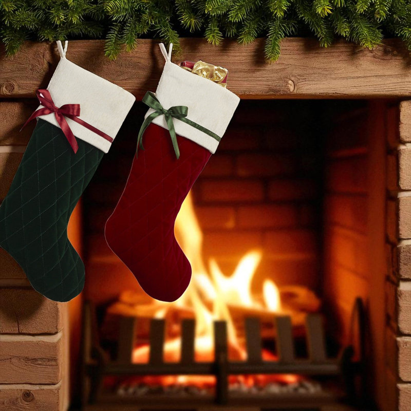 Personalization Mall Winter Classic Personalized Quilted Stocking w/Bow-Green, Green