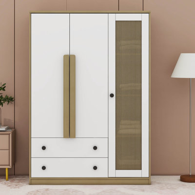 Armoire-penderie en bois à 3 portes avec 2 tiroirs Bim