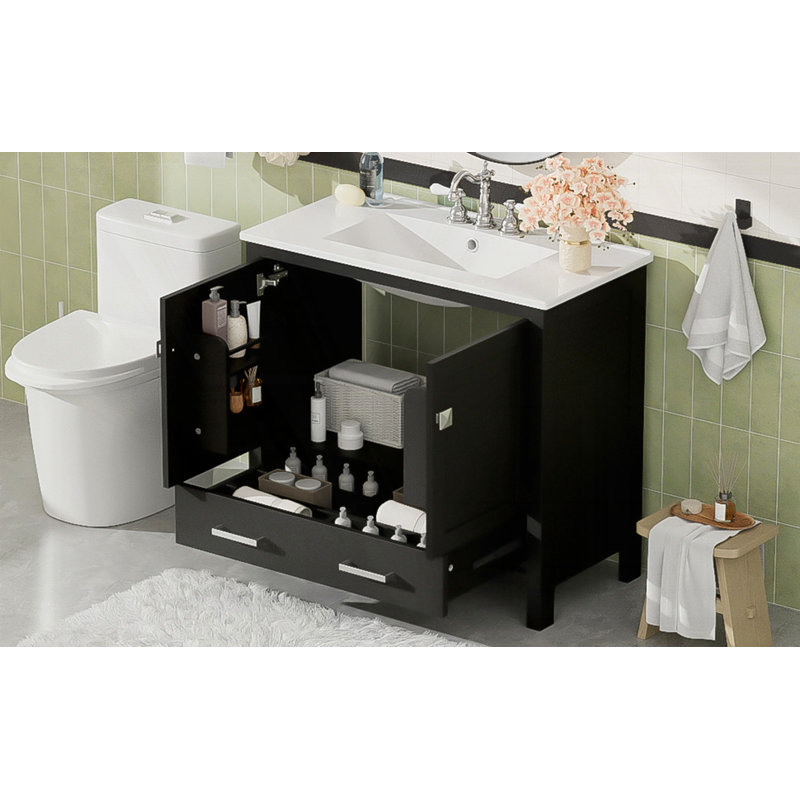 Meuble-lavabo 36 po avec lavabo en céramique, Noir