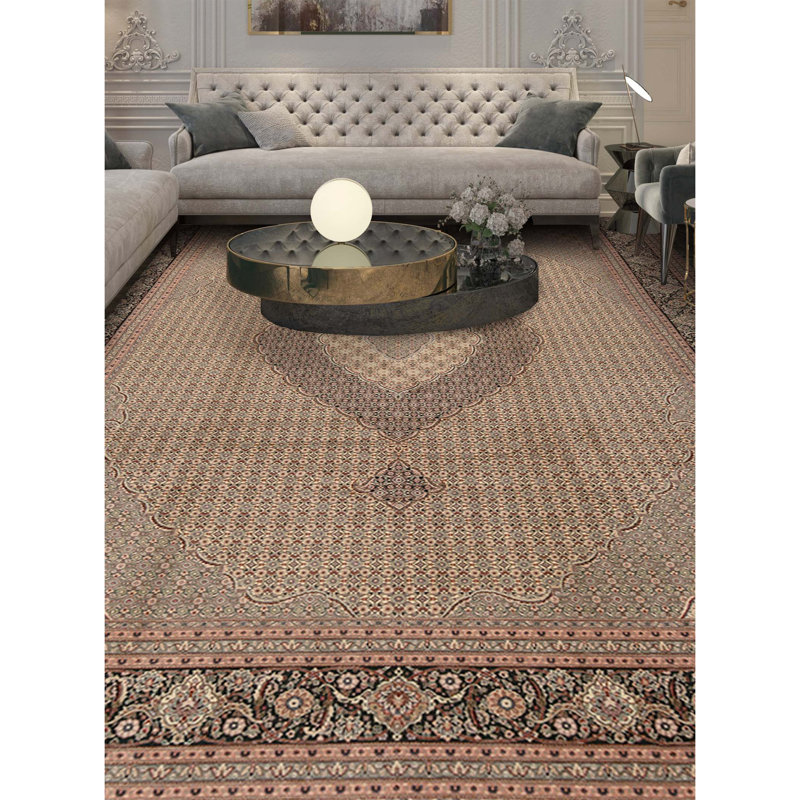 Tapis ivoire et vert noué à la main de haute qualité