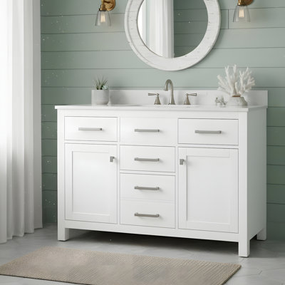 Solid Wood Frame Bathroom Storage Cabinet, Freestanding Vanity with Top
