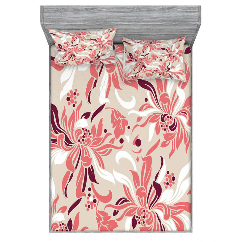 Microfiber Floral Sheet Set, Queen Sheet Set + Fitted Sheet + 2 Pillowcases