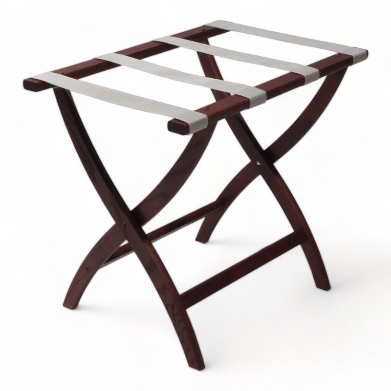 Porte-bagages pliable en bois, Acajou, Argent
