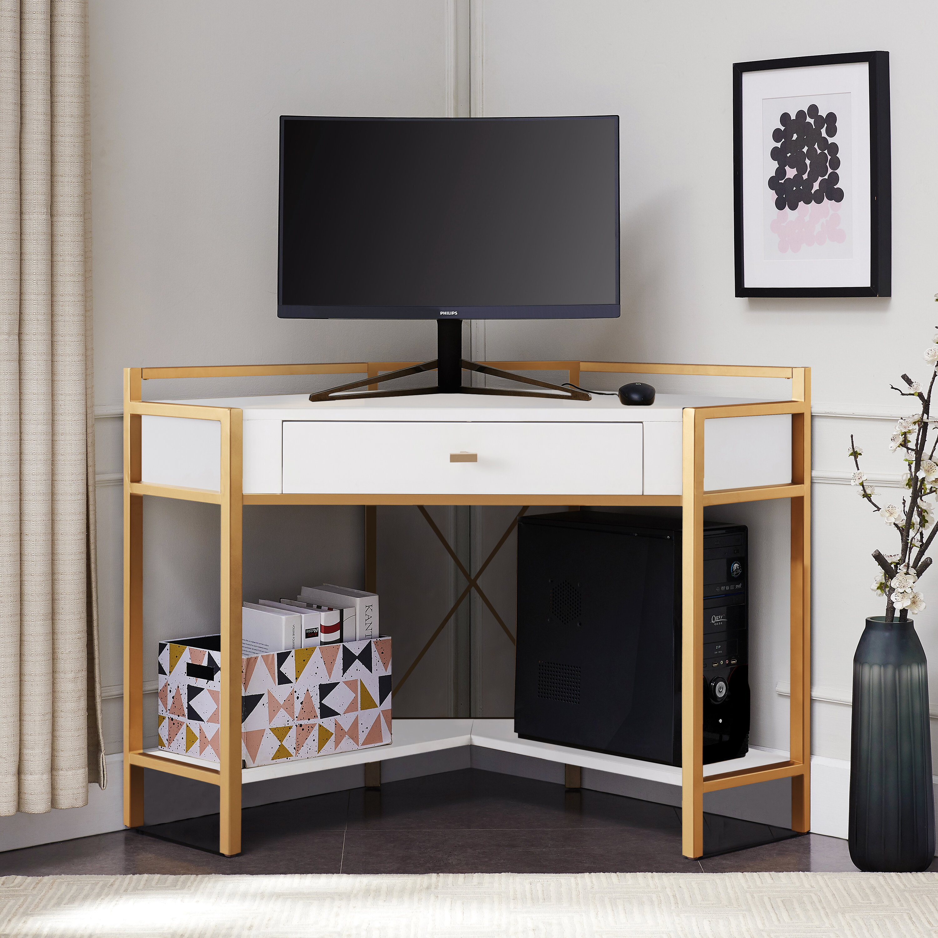 Secil Modern Desk with 2 Drawers Everly Quinn Color: Gold, Size: 29.9 H x 41.7 L x 19.7 W