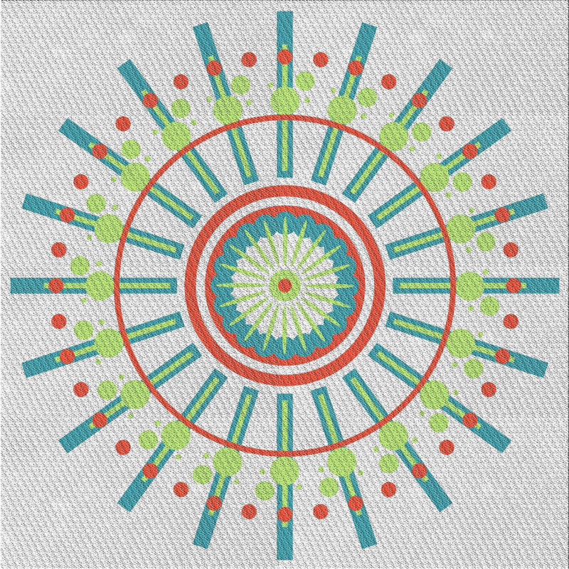 Laine tissée à la main orientale et polyester orange/gris/bleu Tapis décoratif, Carré 5 pi