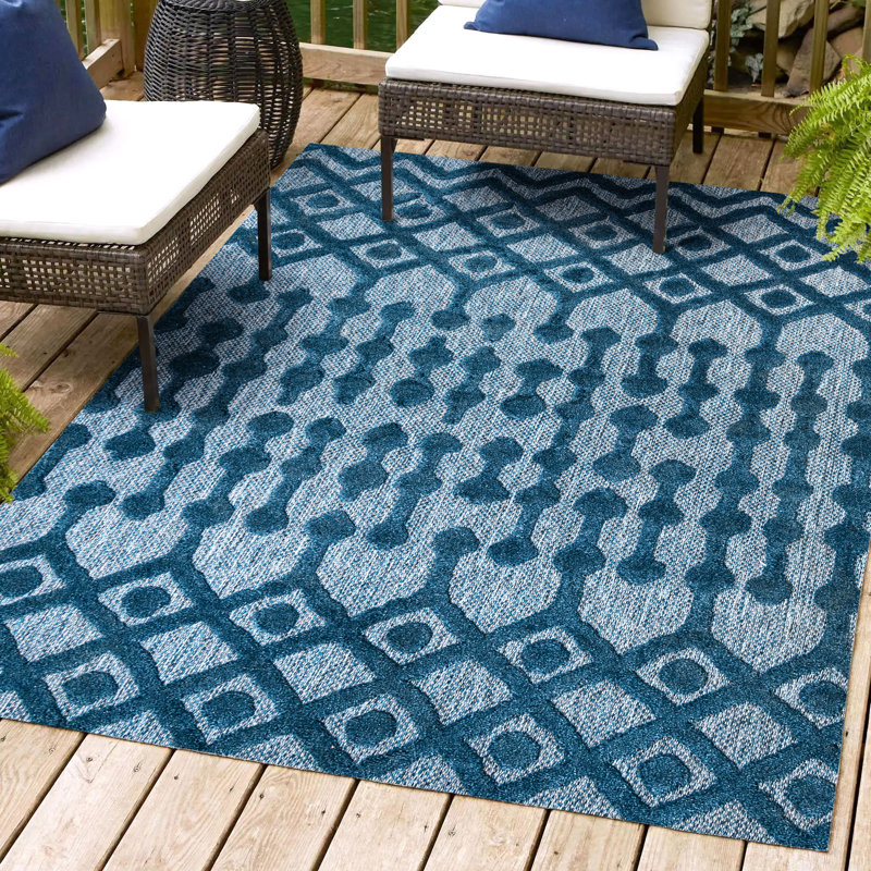 Tapis bleu marine intérieur / extérieur Adalbern, Rectangle 7 pi 9 po x 10 pi
