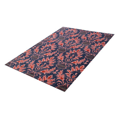 Tapis bleu marine noué à la main de conception unique 6 pi 6 po x 9 pi 8 po One Of Kind