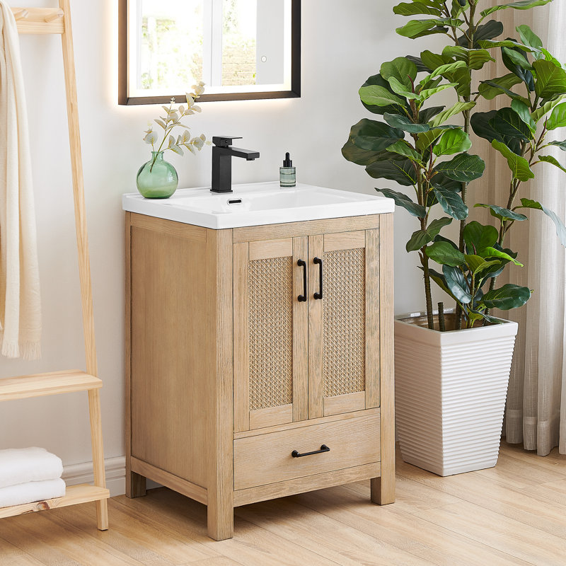 Bondi 24" Single Bathroom Vanity in Light Brown with White Ceramic Drop-in Sink without Mirror