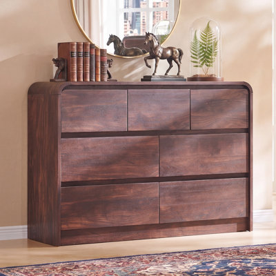 Maud Modern 7 Drawers Dresser for Bedroom, 47" Wide Wood Dressers & Chests of Drawers w/Curved Profile Design