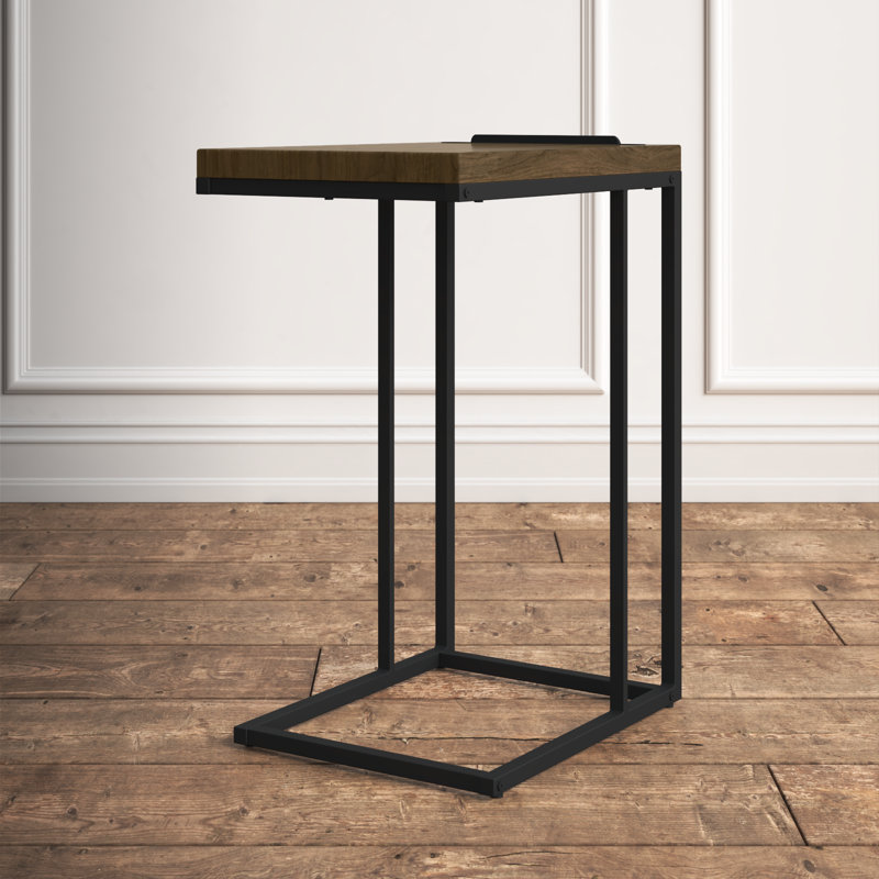 Arminas Callista 27" H C Shaped End Table, Under Sofa Side Table, Coffee Top, Black Metal Frame