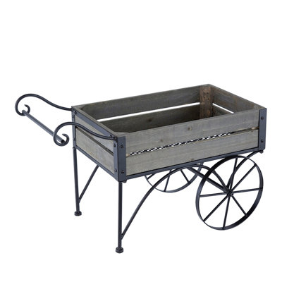 24.4x12.6x15.4" Rustic Black Trolley Cart Plant Stand