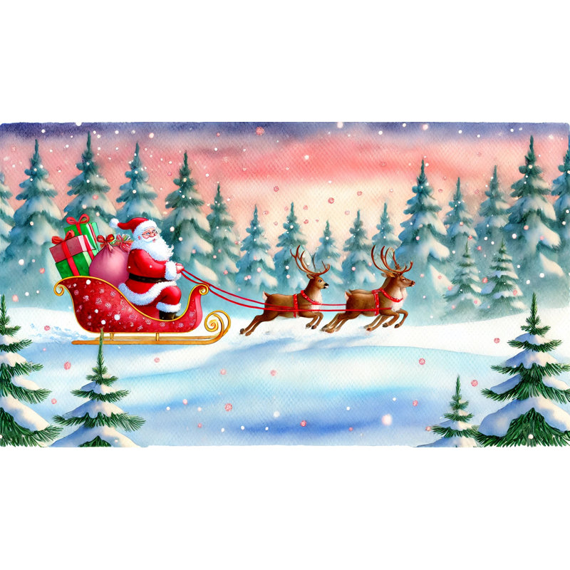 Santa's Twilight Sleigh Ride - Reproduction sur toile tendue, H 24 po x l 42 po