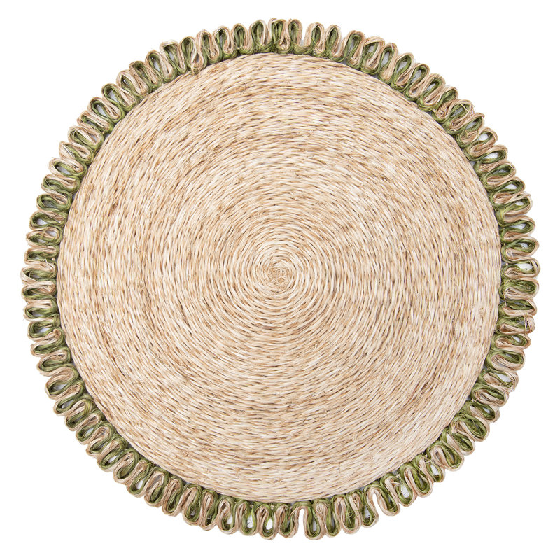 Amaretto Abaca Round Placemat, Natural/Olive Green