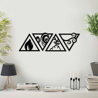 Accessoire décoratif mural en métal (4 pièces), finition noire, 11,8 po x 9,8 po | Fabrication 100% métal, épaisseur: 0,06 po | Parfait pour la décoration intérieure, conception unique pour rehausser tout espace
