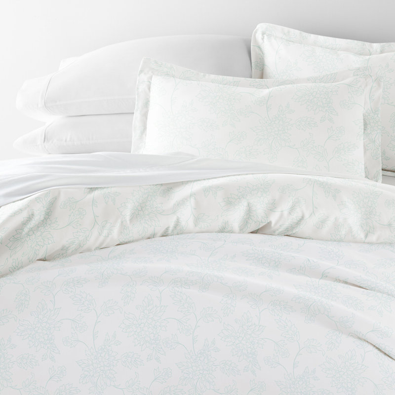 Duvet Cover Set Patterned Microfiber Ultra Soft Bedding in Vines, Teal, King Duvet Cover + 2 Standard Shams