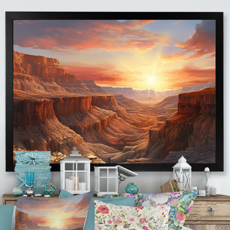 Coucher de soleil dans le canyon - salon d'art mural Canyon, H 30 po x l 40 po x P 1,5 po, Cadre simple noir