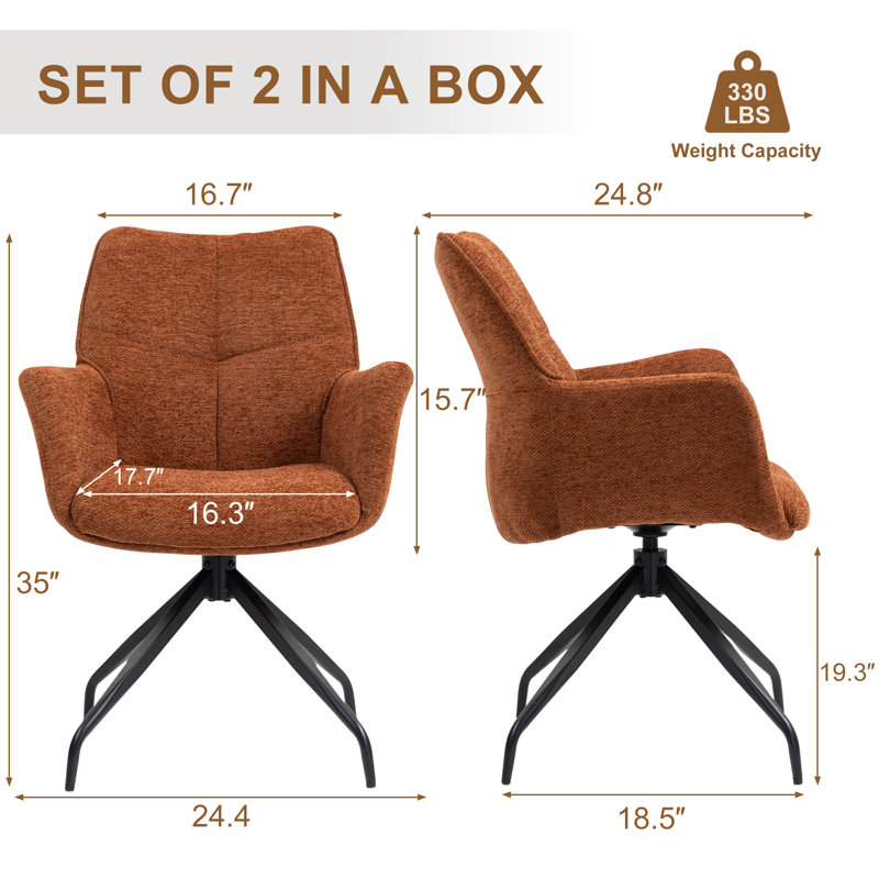 Modern Metal Frame Upholstered Swivel Dining chair, Orange