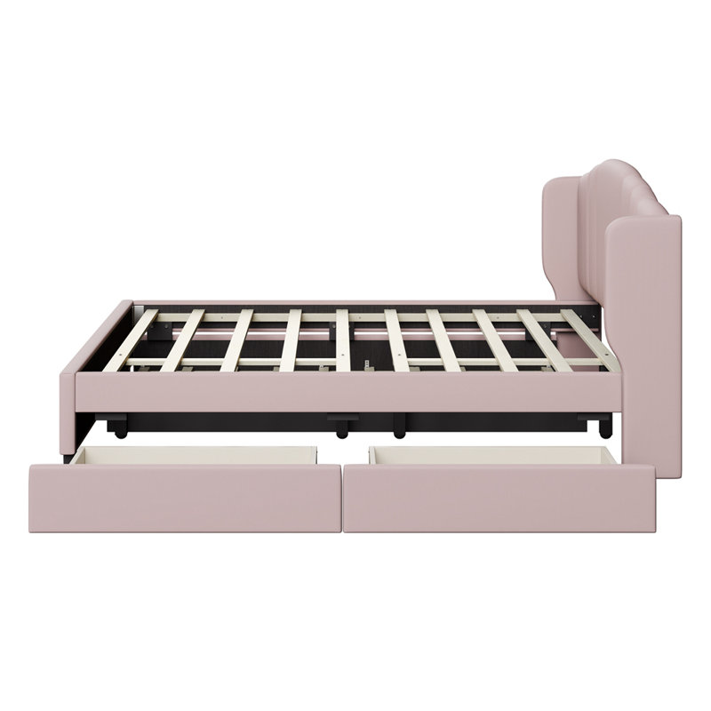 Shroyer Upholstered Platform Bed With One Twin Trundle And 2 Drawers, Pink