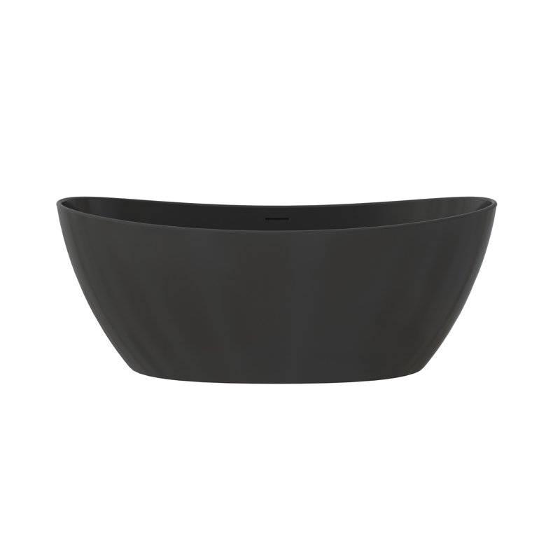 Matte Black 65" Solid Surface Soaking Bathtub, Deep Soak Freestanding Tub
