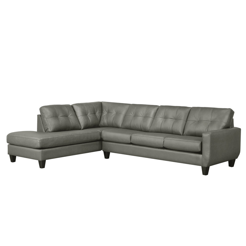 Aarah Upholstered L-Shaped Sectional, Left Hand Facing, Light Gray Genuine Leather
