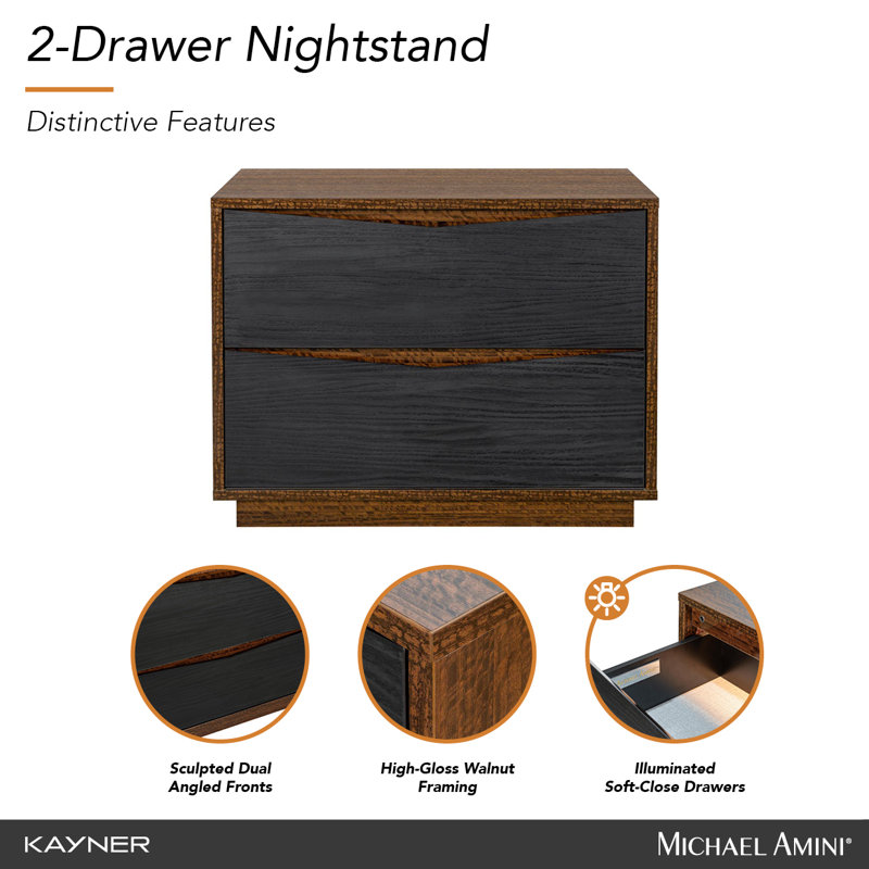 Kayner 2-Drawer Nightstand - Charcoal