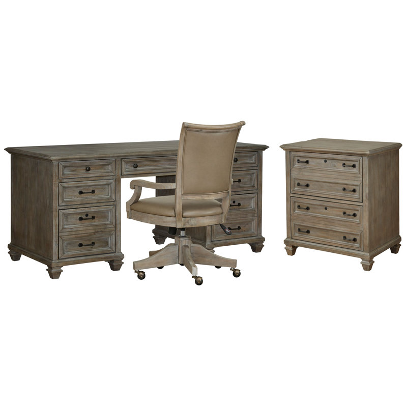 Executive Desk With Chair And Lateral File, 3 Pieces: Desk, Chair, Filing Cabinet, Dovetail Gray