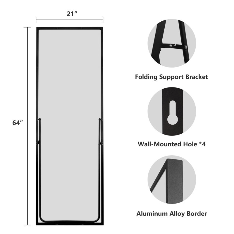 Metal Rectangle Mirror, Black, 64" x 21"