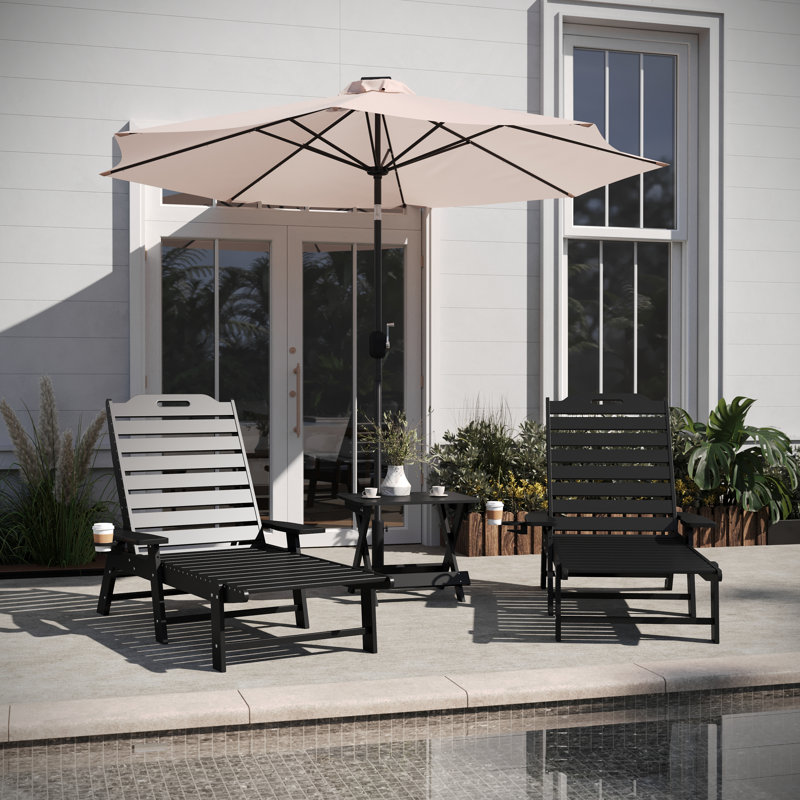 Merlene 3Pc Commercial Indoor And Outdoor Adirondack Set With 2 Loungers, Side Table, Black