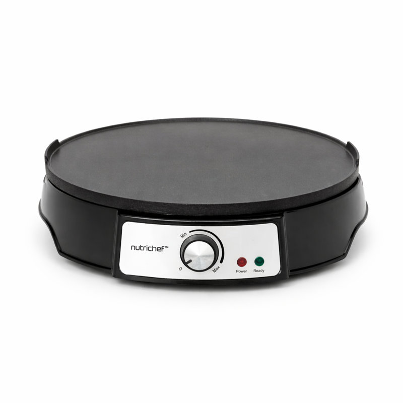 Nutrichef Electric Crepe Maker & Griddle Cooktop | Nonstick Reversible 12 Inch Hot Plate With Led Indicator Lights & Adjustable Temperature Control | Wooden Spatula & Batter Spreader Included