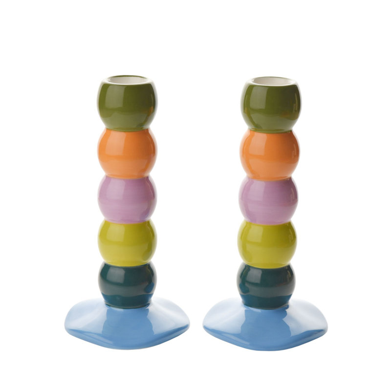 2 Piece 16.5" Ceramic Tabletop Candlestick Set