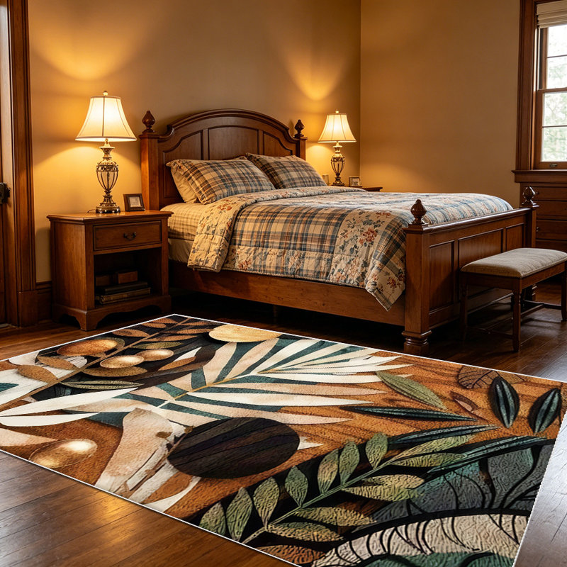 1PC Vintage Tropical Botanical Leaf area rugs for Living Room, Soft, All seasons, Easy-maintain, Washable Indoor mat, Farmhouse suitable for dining nook, bedroom, entryway, patio, balcony, kitchen hallway, Home Decor, Outdoor Decor.