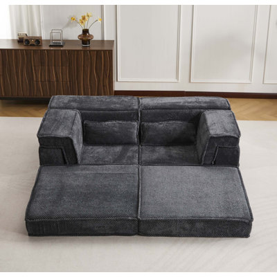 Compression Mahjong Sofa,Convertible Floor Sofa Bed,DIY Boneless Modular Sectional Sofa,No Assembly Required,Circle Fleece Fabric,Modern Oversized Loveseat