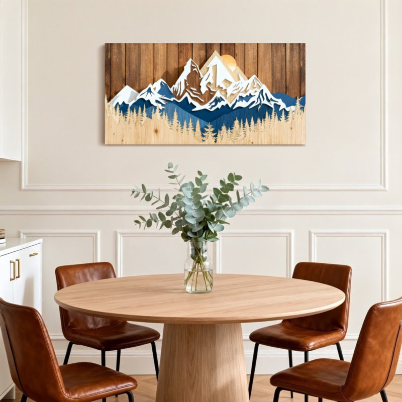 Paysage et nature, chaîne de montagnes avec neige et arbres, H 28 po x l 58 po