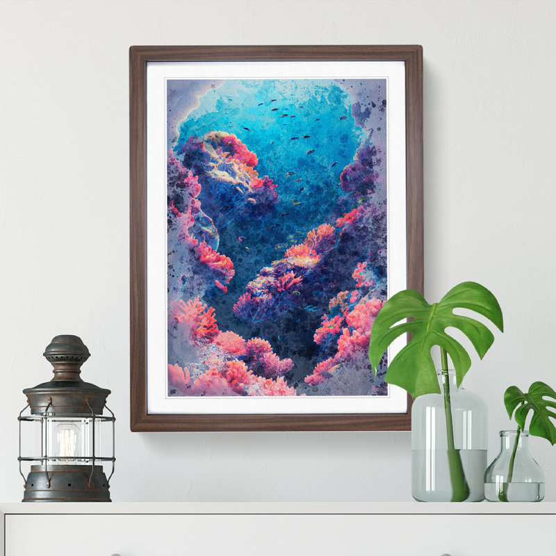 Coral Reef Beauty - Single Picture Frame Print, 46cm H x 34cm W x 2cm D, Walnut