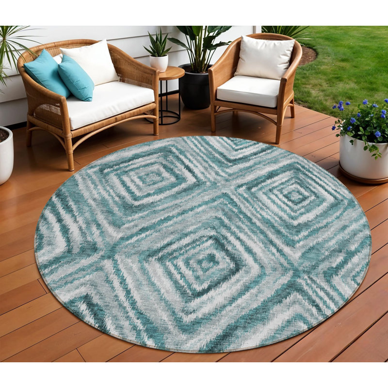 Tapis extérieur lavable 8 pi bleu turquoise et gris