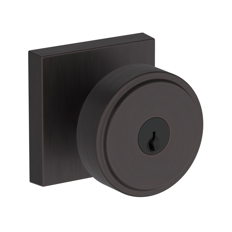 Vashon Keyed Entry Knob with Contemporary Square Rose in Polished Chrome, Venetian Bronze