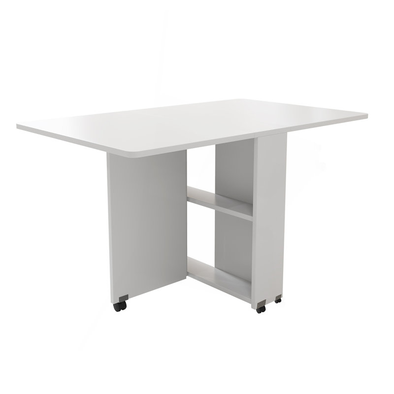 Table de salle à manger pliante à abattants avec 6 roulettes et 2 tablettes de rangement, table compacte pour petits espaces, P 47,2 po x l 23,6 po x H 30,3 po