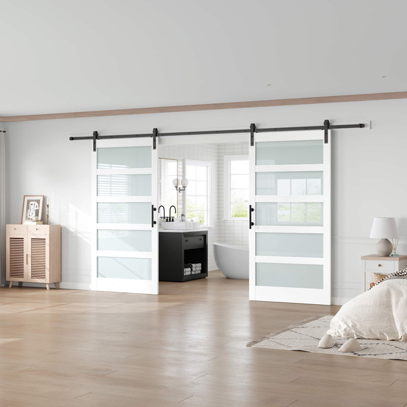 Porte de grange double en verre manufacturé avec ensemble de quincaillerie d'installation, 84 po x 84 po, 2