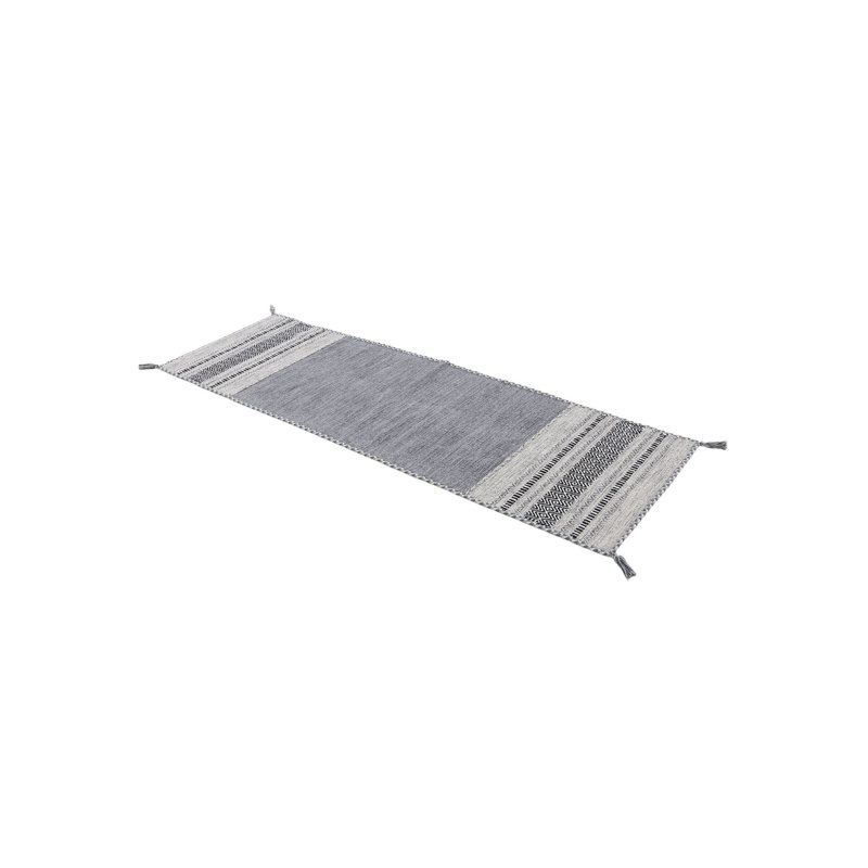 Azizi Striped Hand Woven Cotton Grey Rug, Runner 80 x 500cm