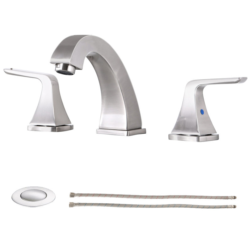 Widespread 2-handle Bathroom Faucet with Drain Assembly, Brushed Nickel
