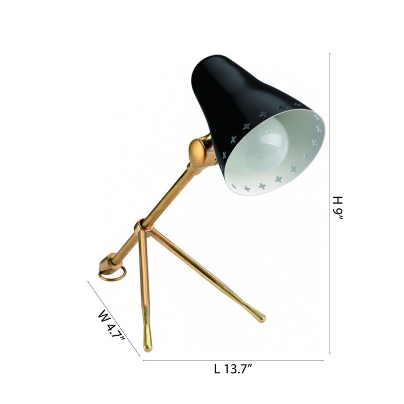 Lampe de table industrielle à trépied 1 lumière dorée et noire