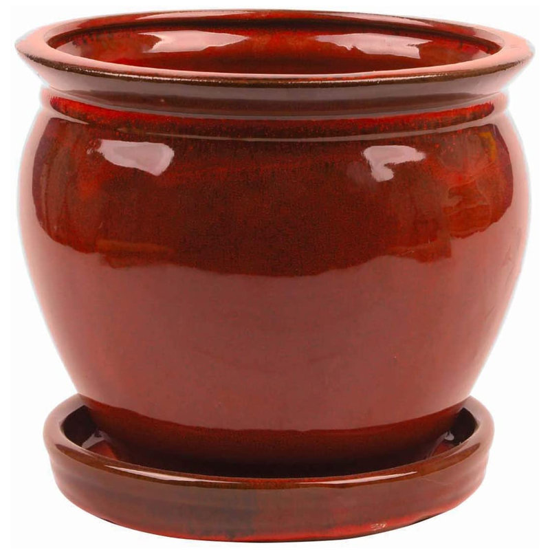 Pot à fleurs en céramique rouge avec soucoupe 12 pouces Red Wisteria (paquet de 2)