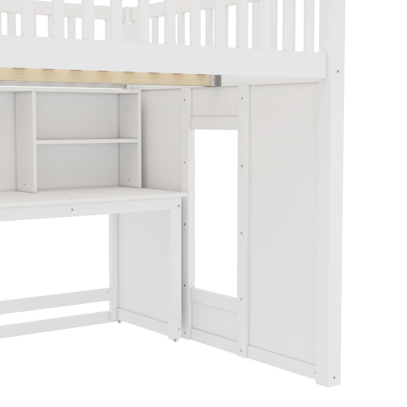 Lit mezzanine avec bureau mobile intégré, Blanc, Double