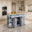Îlot de cuisine 47 po gris bleu avec table de salle à manger extensible et prise de courant-805950210