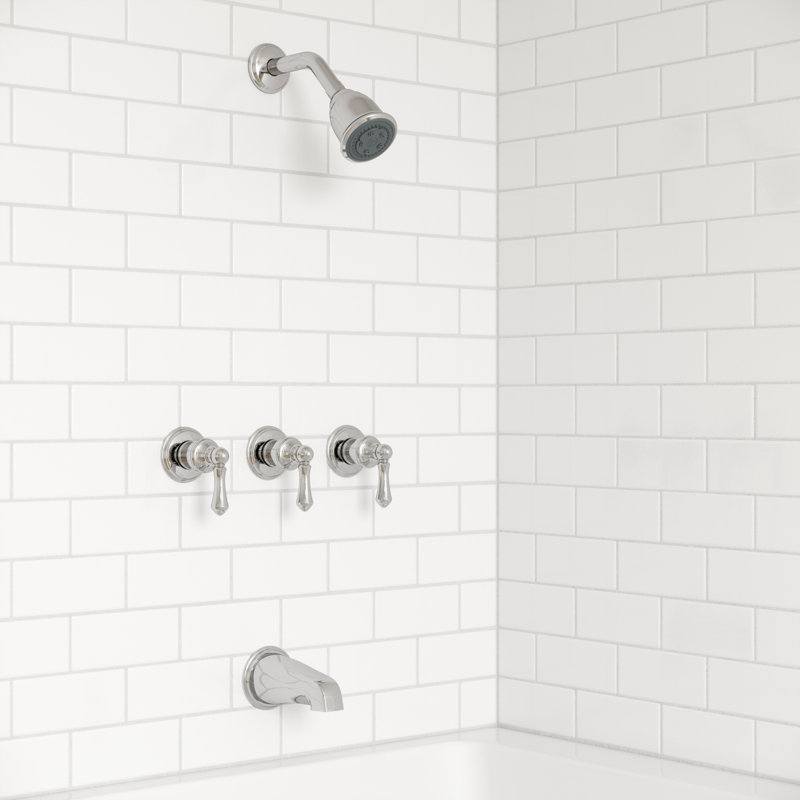 Robinet de baignoire et douche thermostatique à 3 poignées avec garniture, Chrome poli