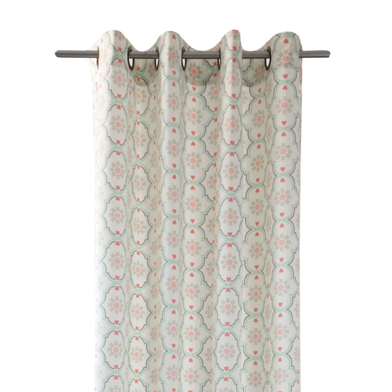 Hanna Eyelet Room Darkening Single Curtain, Light grey/Turquoise