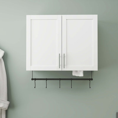 Armoire murale de salle de bain avec tablette réglable, barre à serviettes, 5 crochets, armoire de rangement au-dessus de la toilette pour la salle de bain, cuisine