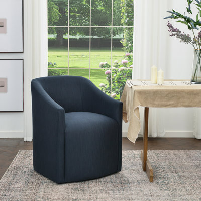 25" Wide Modern No Assembly Linen Barrel Back Upholstered Dining Armchair with Interchangeable Casters & Fixed Feet