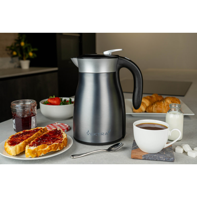 Vacuum Insulated Electric Kettles Vacuum Insulated Eco Friendly Easy Pour Kettle 1.5, 1.2, 1.7 Litre, Silver, 1.59 Quarts
