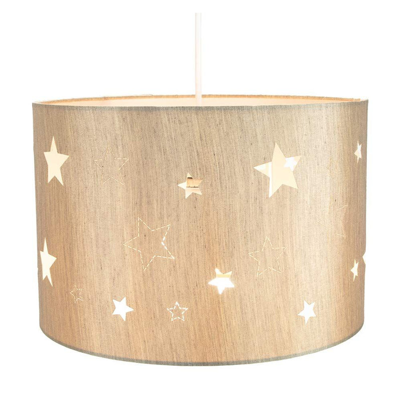 Contemporary Linen Childrens/Kids Pendant/Lamp Shade with Laser Cut Stars, Beige